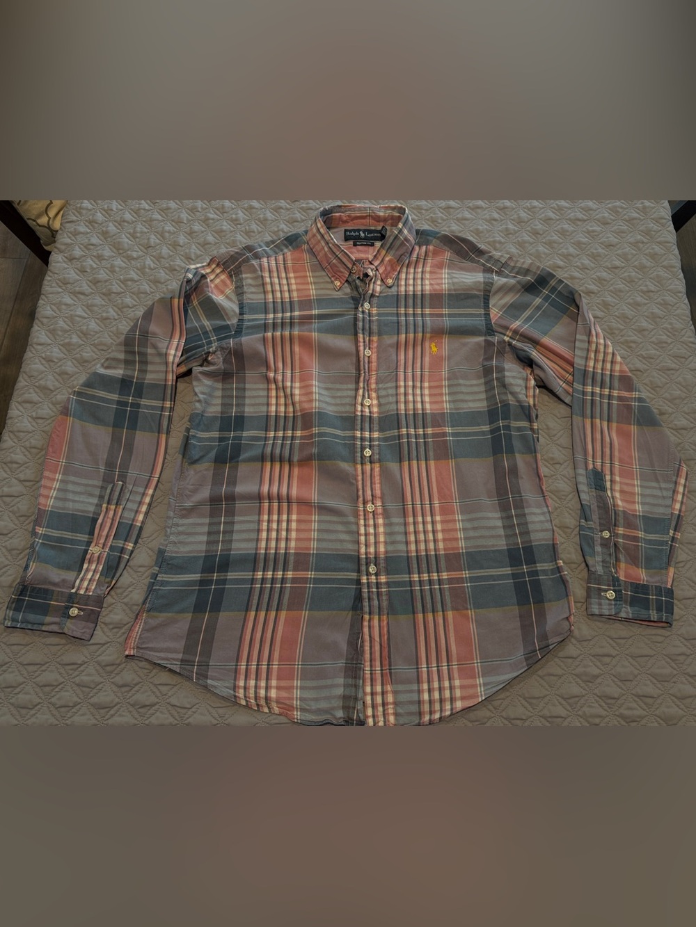 Polo Ralph Lauren Long Sleeve Button Down Mens Large Windowpane Plaid Pink Pony